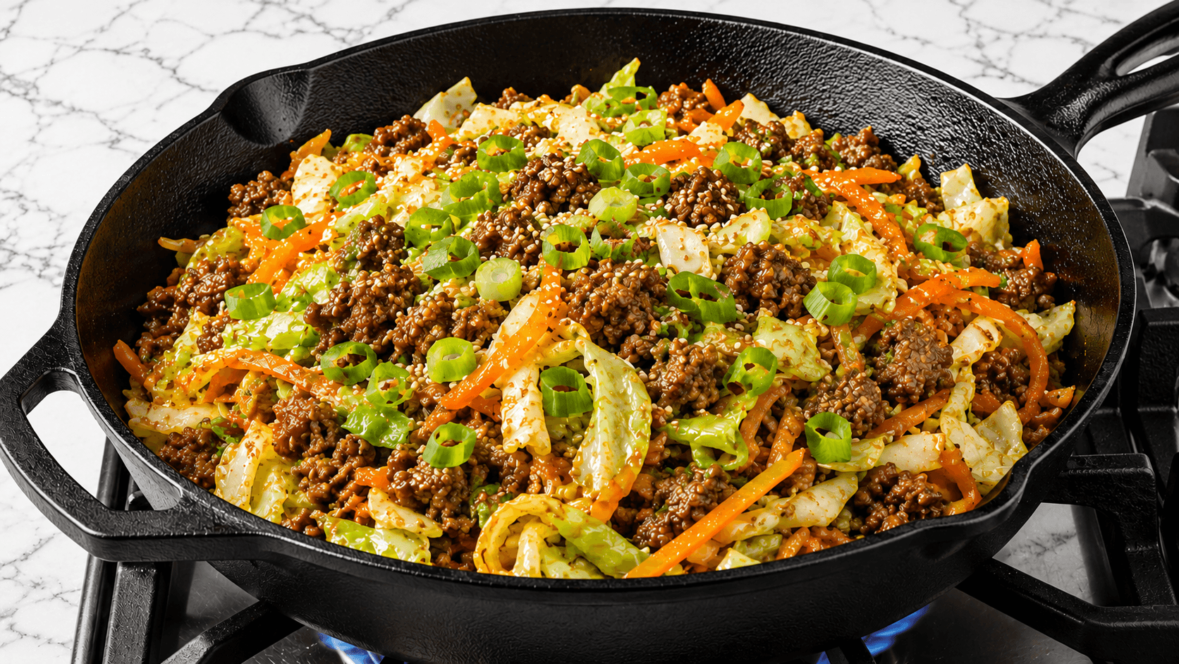 keto egg roll bowl in a white ceramic bowl